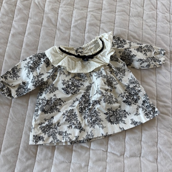 Janie and Jack Other - JANIE JACK BLACK white girls Floral Toile puff sleeve blouse top size 6-12M